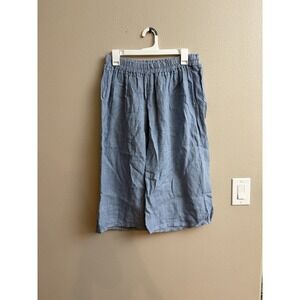 Angela Mara Capri Pants Made in Italy Blue Linen Blend XL Blue